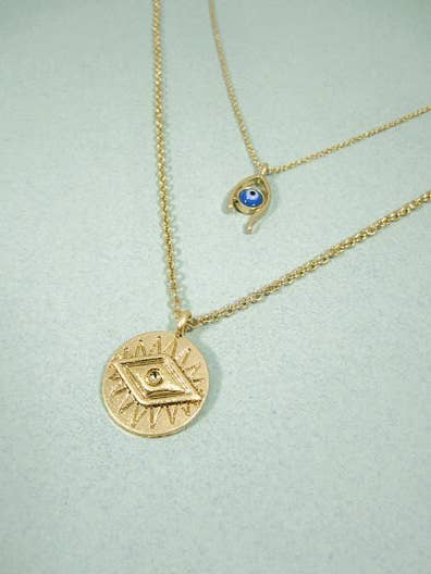 Evil Eye Coin 2 Lines Layered Necklaces for wholesale by TheTizana