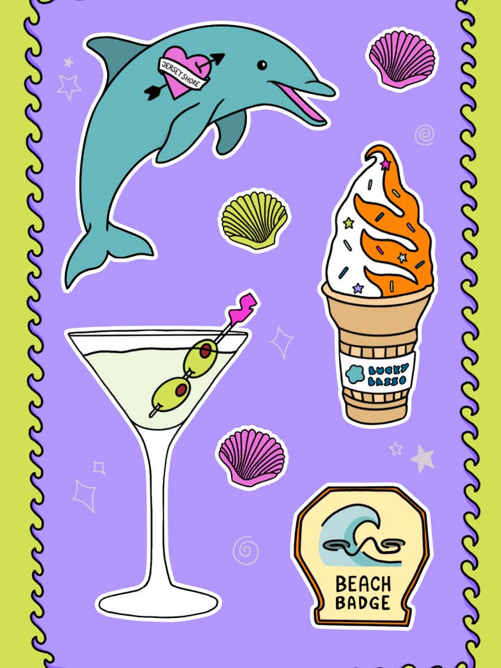 Jersey shore sticker sheet for wholesale by Lucky Lasso