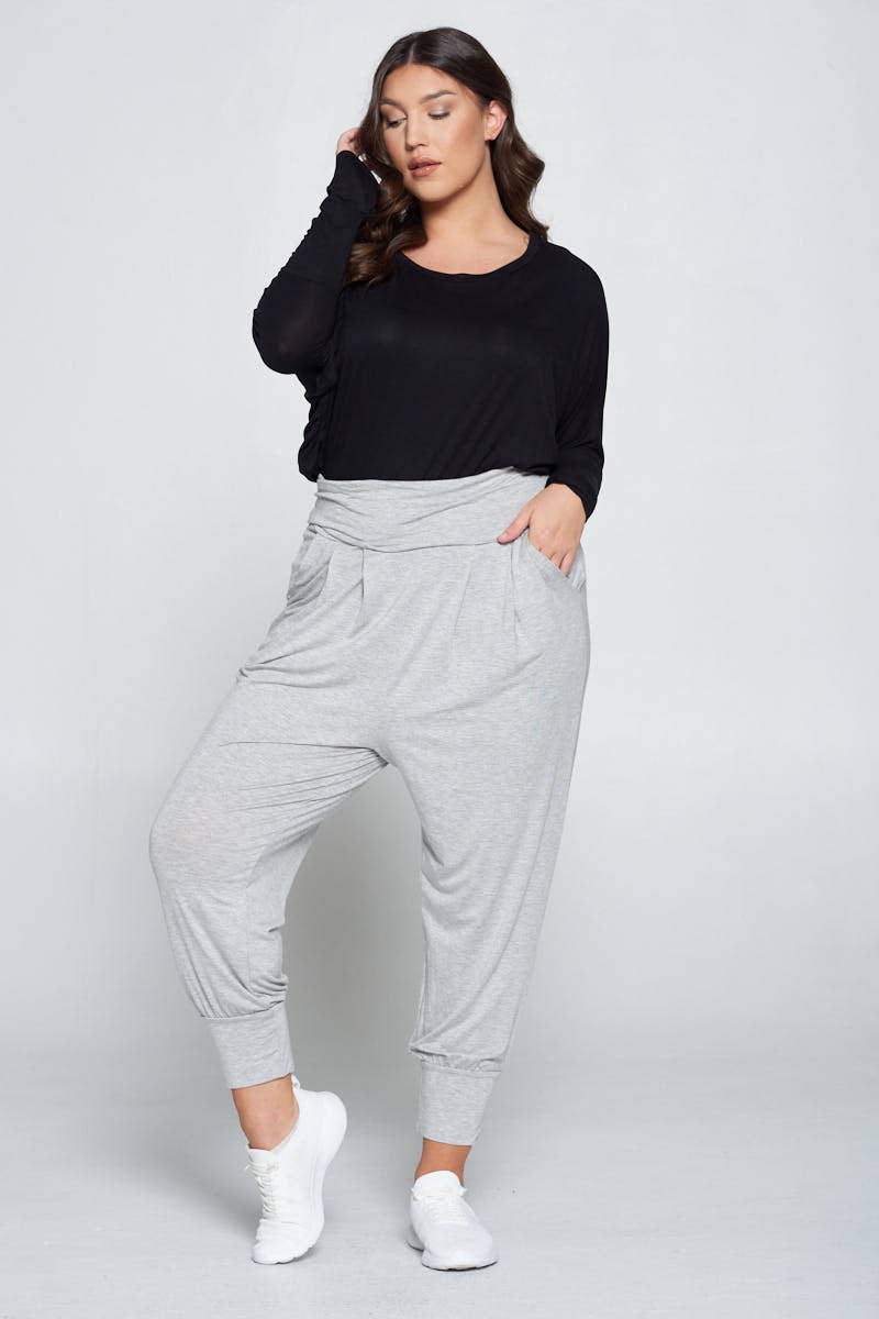 Allium - Wholesale Pants - Women's - Plus Size Banded Waist Harem Joggers2