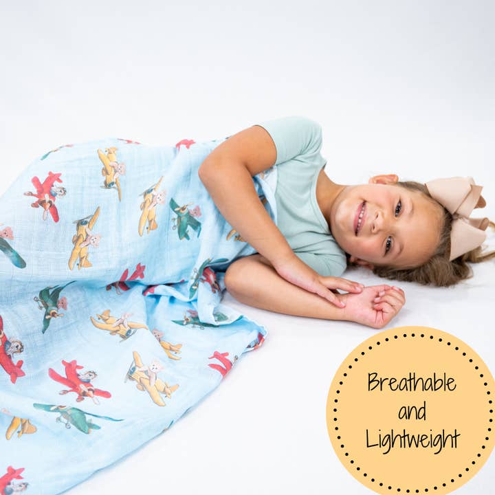 LollyBanks - Wholesale Swaddle - Baby - Pilot Paws Baby Muslin Swaddle Blanket 2