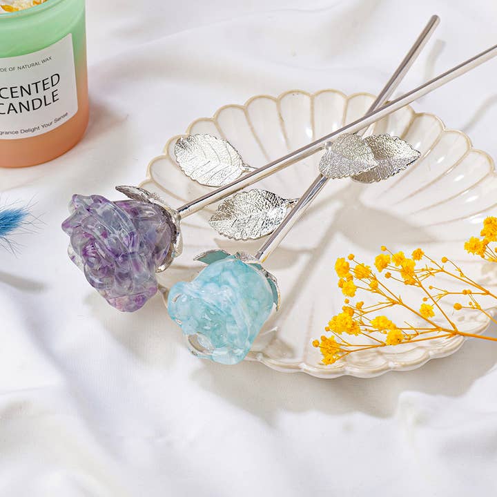 Crystolver (We Cover All Import Fees) - Wholesale Decorative tabletop object - Crystal Gravel Chips Rose Flower Ornament10