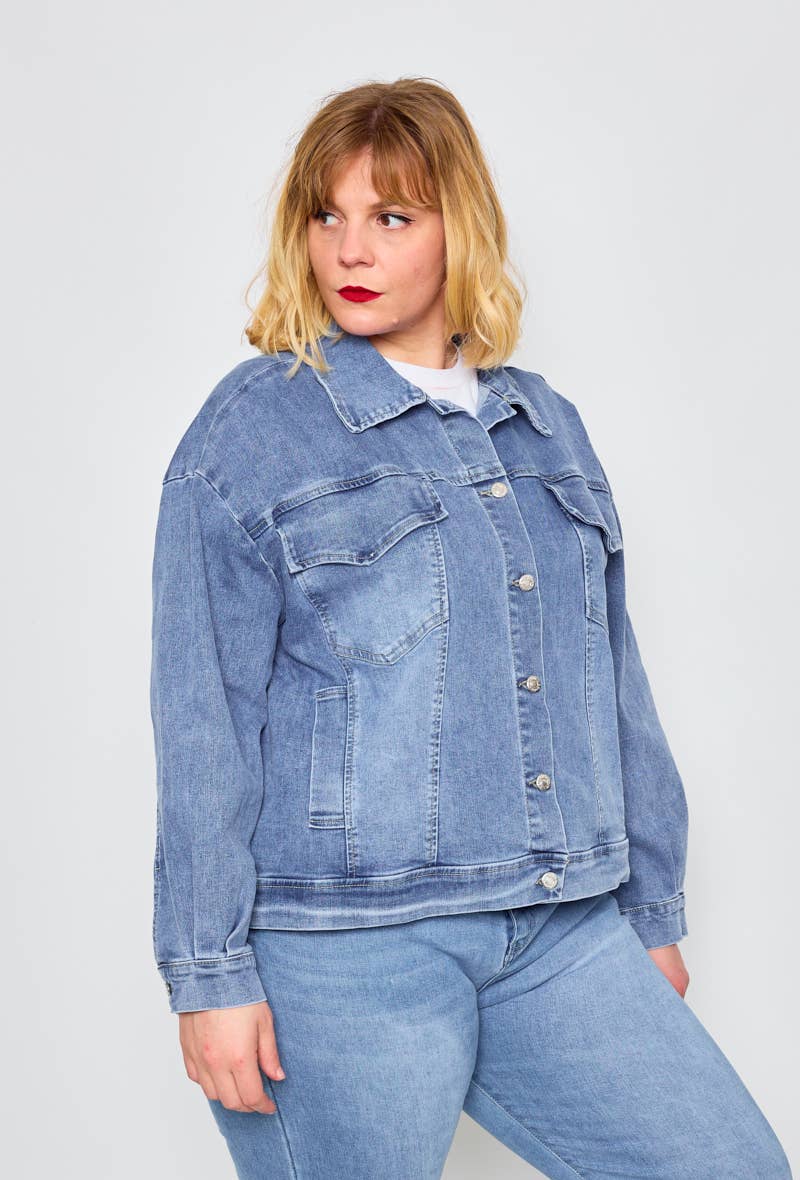 jeans Stora Storlekar - Överdimensionerad Jeansjacka med Fickor för wholesale på Faire2