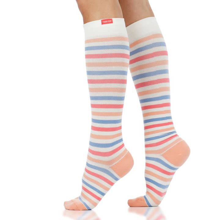 15-20 mmHg Cotton Compression Socks: Thick Pin Cream&Orange for wholesale by VIM & VIGR