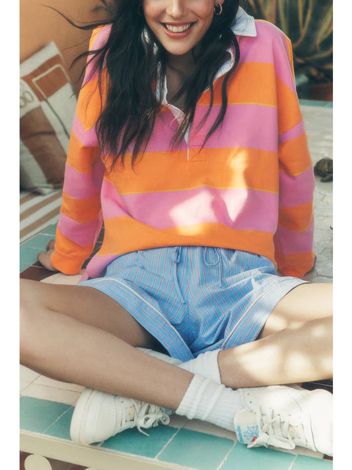 Stripe Colorblock Polo Collar Sweatshirt for wholesale on Faire