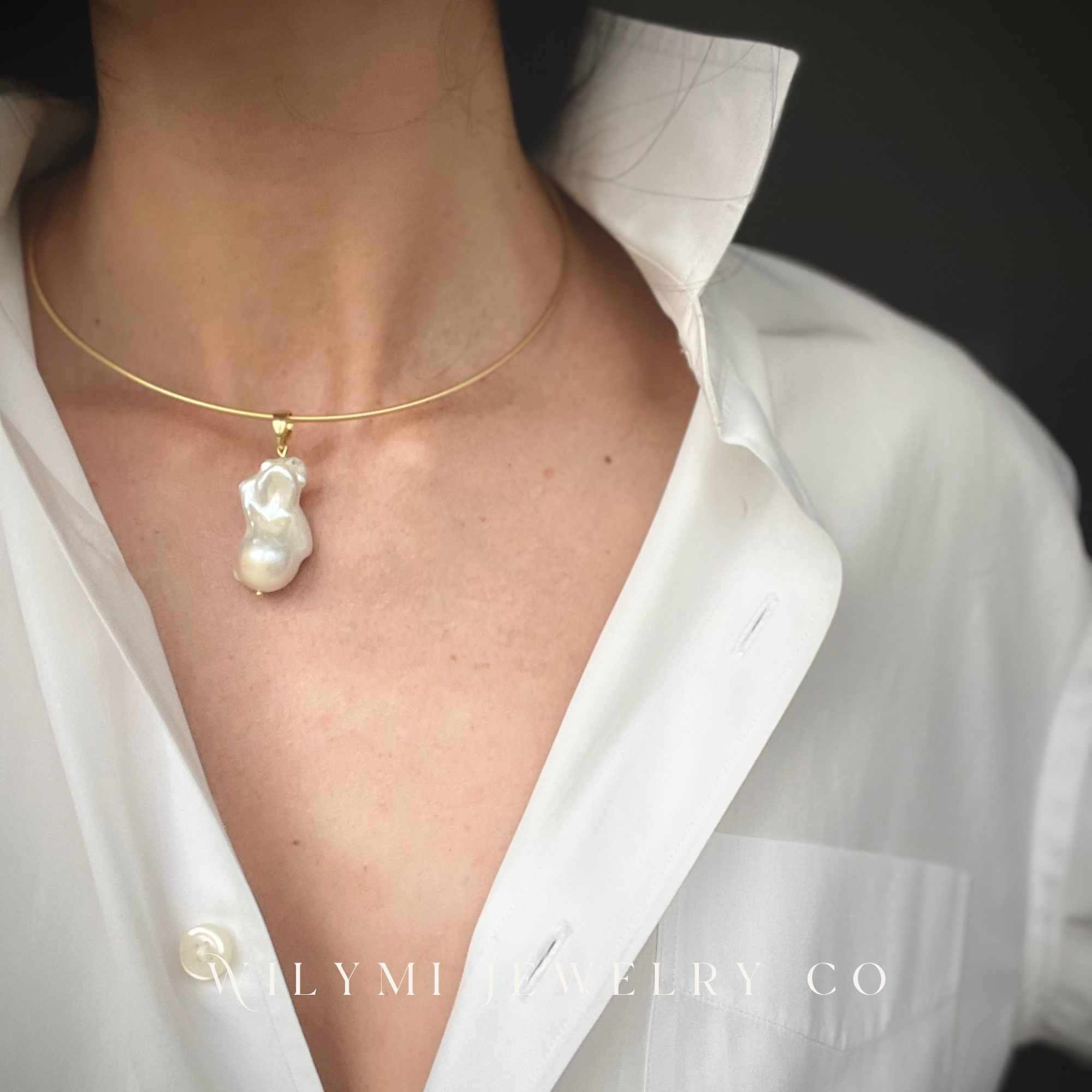 WILYMI Jewelry Co - Wholesale Choker/Collar - Gold Filled Baroque Pearl Tube Collar Choker | Adjustable7