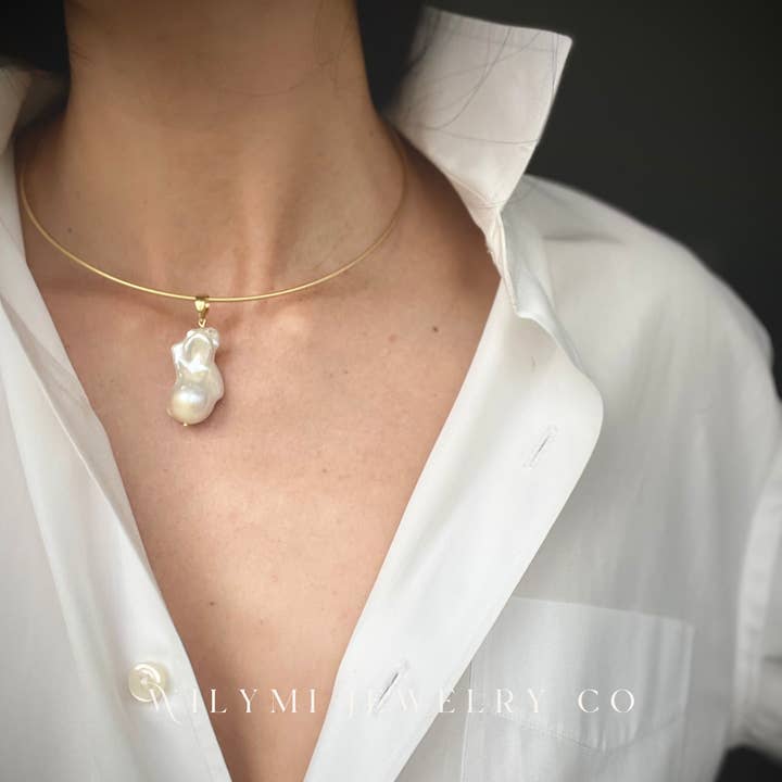 WILYMI Jewelry Co - Wholesale Choker/Collar - Gold Filled Baroque Pearl Tube Collar Choker | Adjustable7