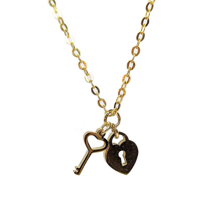 Stainless Steel Lock and Key Charms Gold Necklace for wholesale by Stylish Jewelry Supply