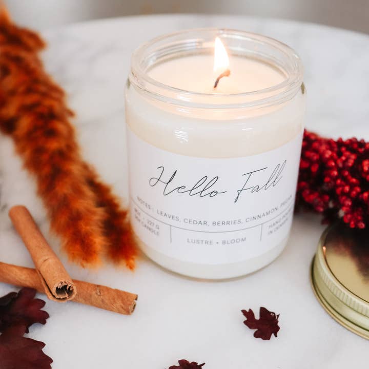 Hello Fall Soy Candle | Fall Collection | Halloween Candle | Thanksgiving Candle | Fall Decor for wholesale by LUSTRE + BLOOM