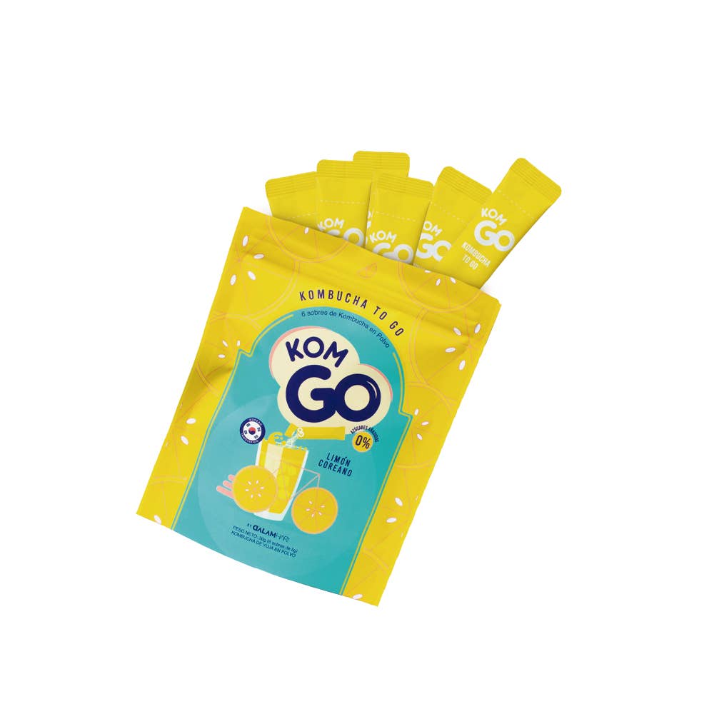 Komgo - Vendita all'ingrosso Kombucha - Doypack con 6 bastoncini di polvere di Kombucha - Limone coreano