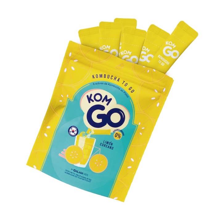 Komgo - Vendita all'ingrosso Kombucha - Doypack con 6 bastoncini di polvere di Kombucha - Limone coreano0