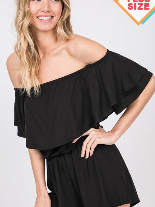 COMBISHORT UNICOLORE À ÉPAULES DÉNUDÉES ET VOLANTS pour la vente par Pink Irene Wholesale