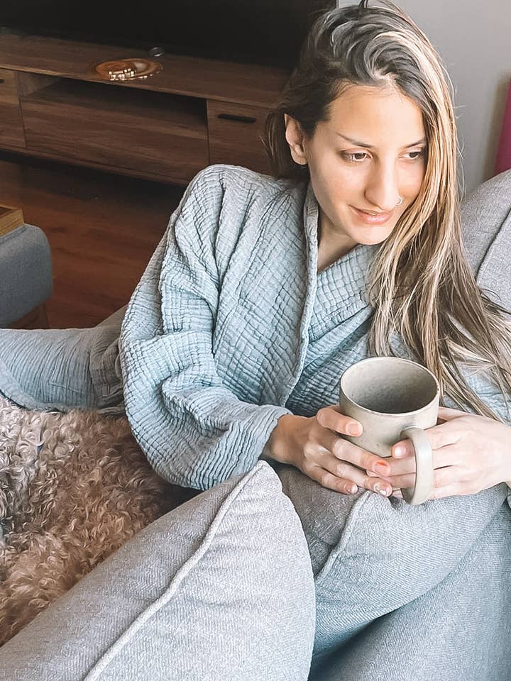 FOCHA - Vente Peignoir – femme - Peignoir de bain en mousseline de coton extra doux4