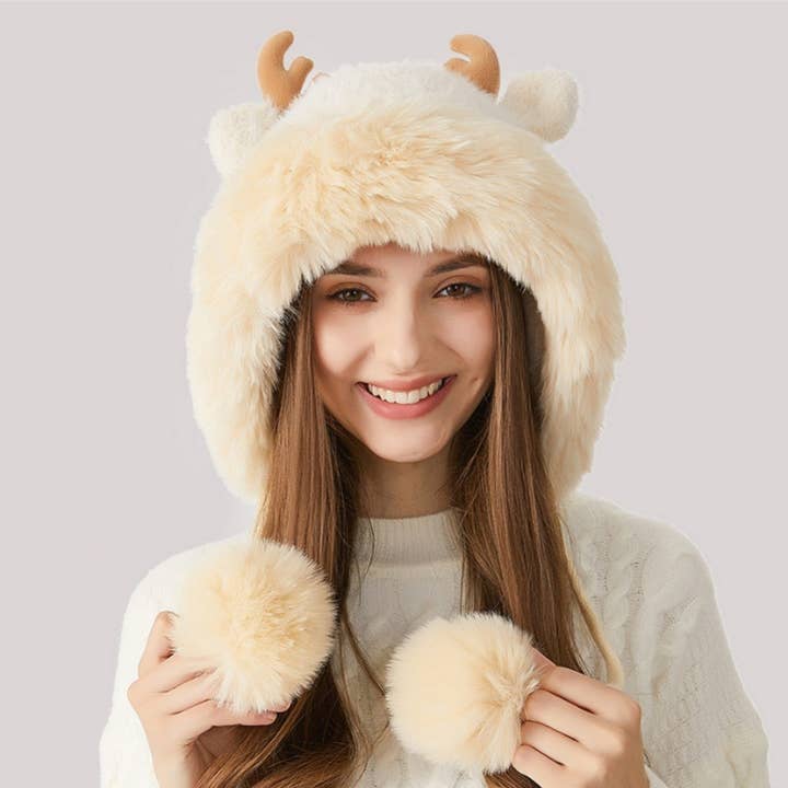 NINEXIS - Wholesale Hat Accessory - Women's - CWAH2209_WINTER CHRISTMAS ANTLER AND FLEECE KNITTED HAT