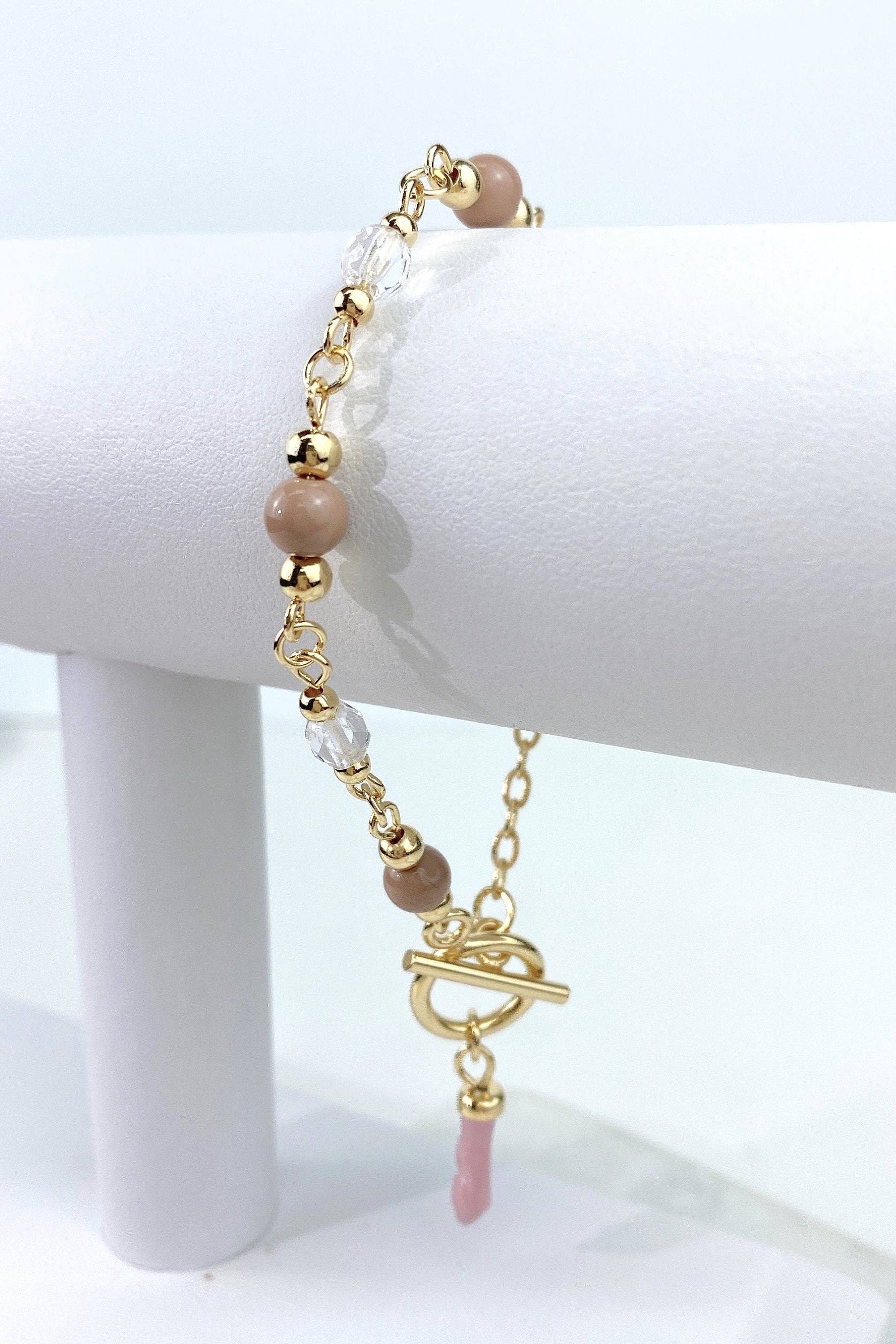 Luxus Accessories - Wholesale Charm/Dangle Bracelet - 18k Gold Filled Beads Pink Hand Charm Bracelets1