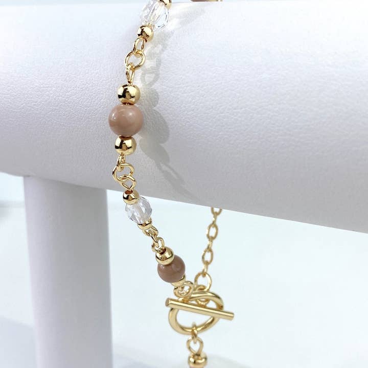Luxus Accessories - Wholesale Charm/Dangle Bracelet - 18k Gold Filled Beads Pink Hand Charm Bracelets1