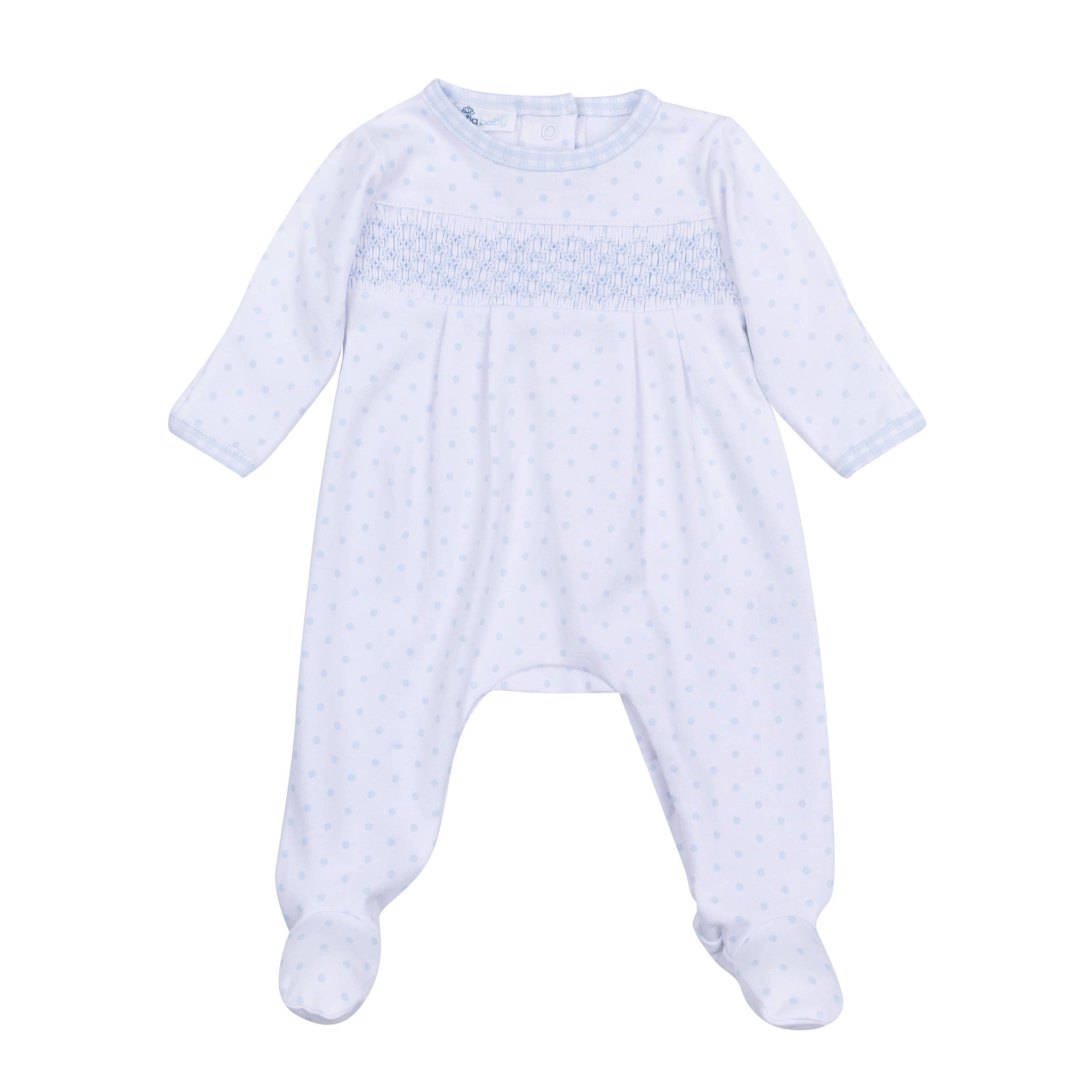 Gingham Dots Smocked Footie - Blue for wholesale on Faire1