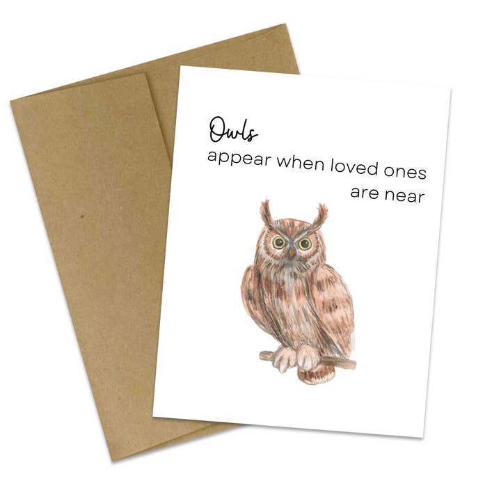 Los búhos aparecen cuando los seres queridos están cerca de las tarjetas de felicitación, los búhos para venta al por mayor de Butterflies + Halos