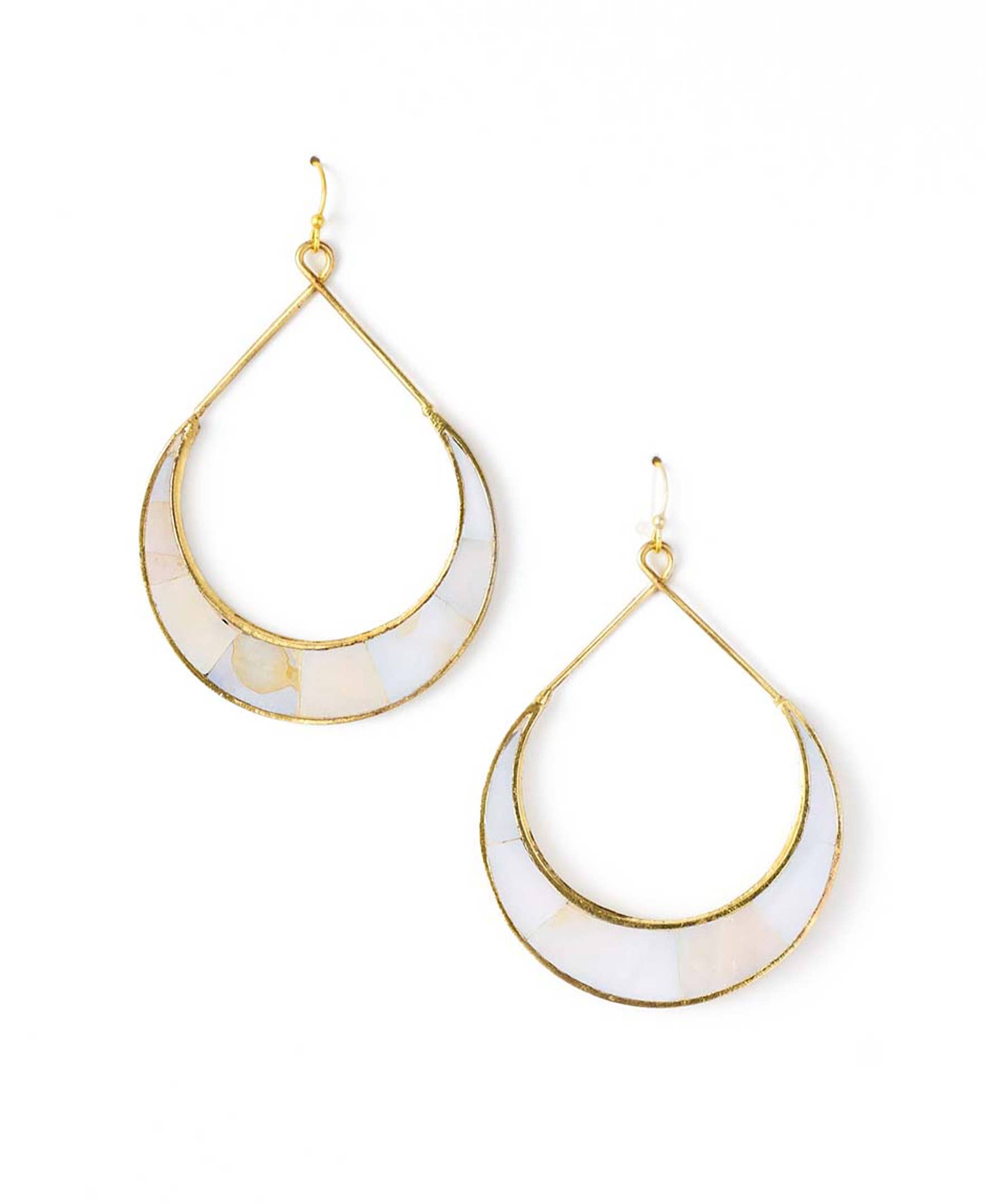 Matr Boomie Fair Trade - Wholesale Hoop Earrings - Rajani Crescent Mother of Pearl Hoop Earrings3