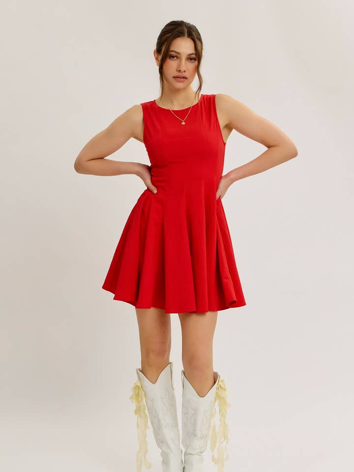 idem ditto - Wholesale Dress - Women's - LIGHTWEIGHT CRINKLED FIT AND FLARE MINI DRESS