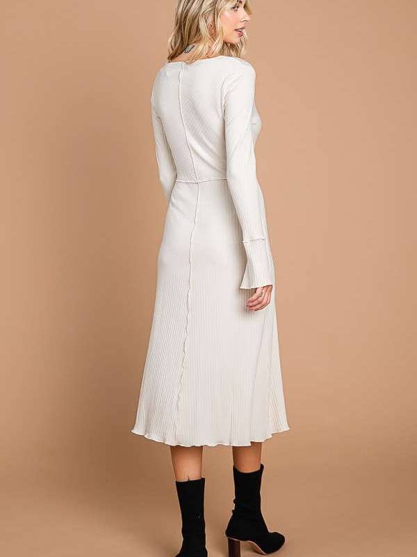 Culture Code - Wholesale Dress - Women's - CRD1798L - CHEVRON UPPER BODY FLARE LSLV MIDI DRESS3