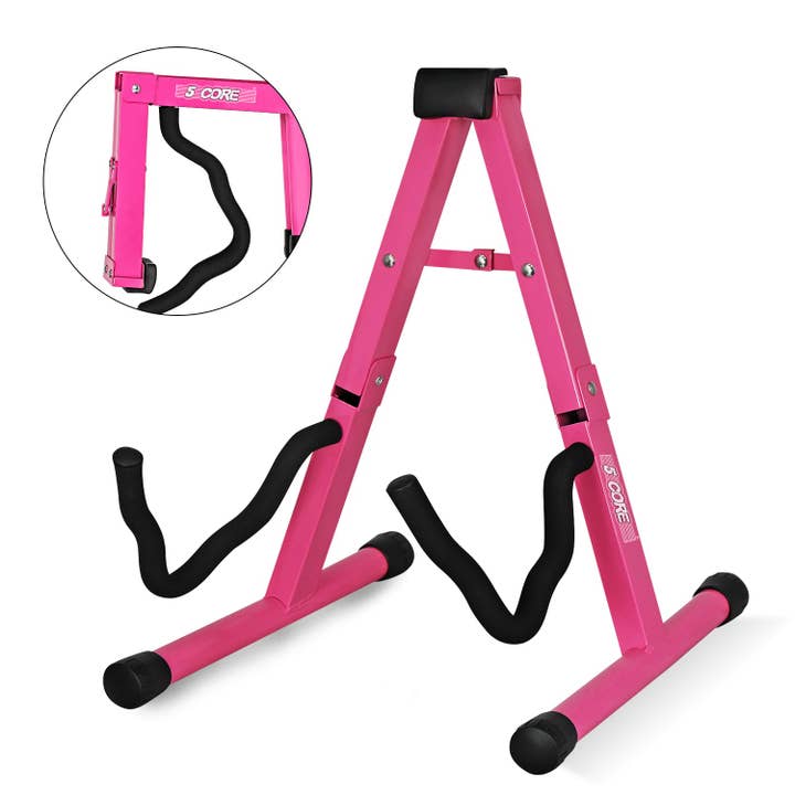 K Cube Inc - Wholesale Musical Instrument - 5Core Guitar Stand Floor A Frame Electric Acoustic Bass Soporte Para Guitarra PINK