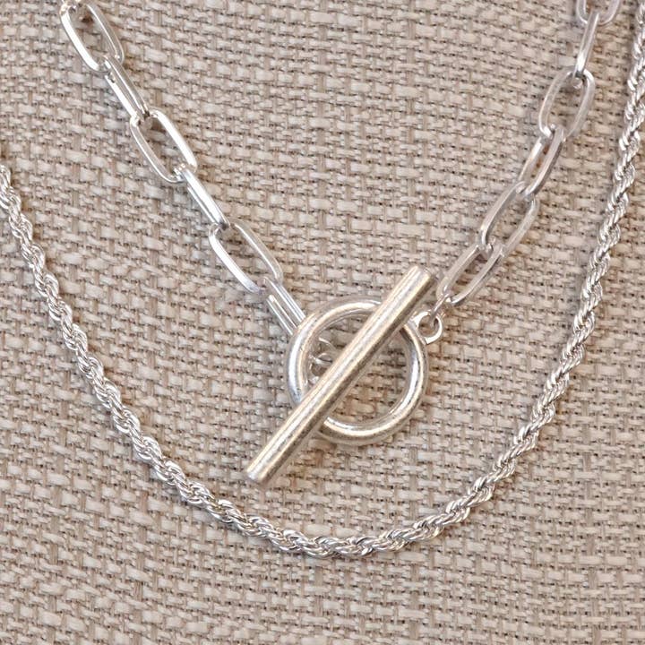 PennyLine inc - Wholesale Link & Chain Necklace - Front Toggle Closure Necklace Multi Layer Chain in Silver Tone2