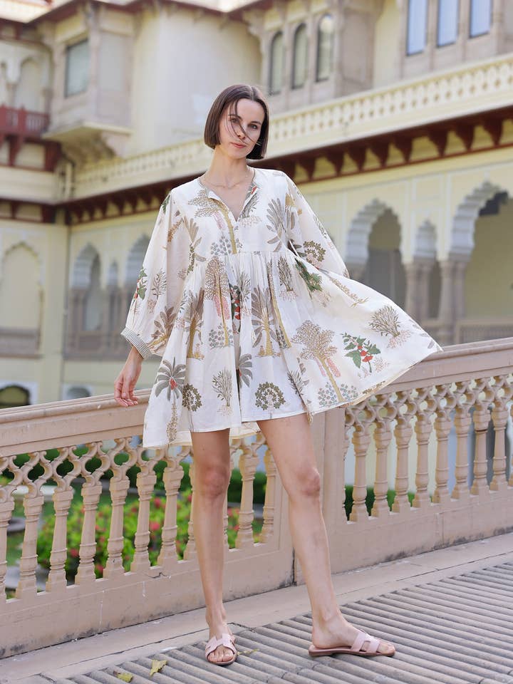 Taj Mini Dress Palm Natural for wholesale by Maison Marigold