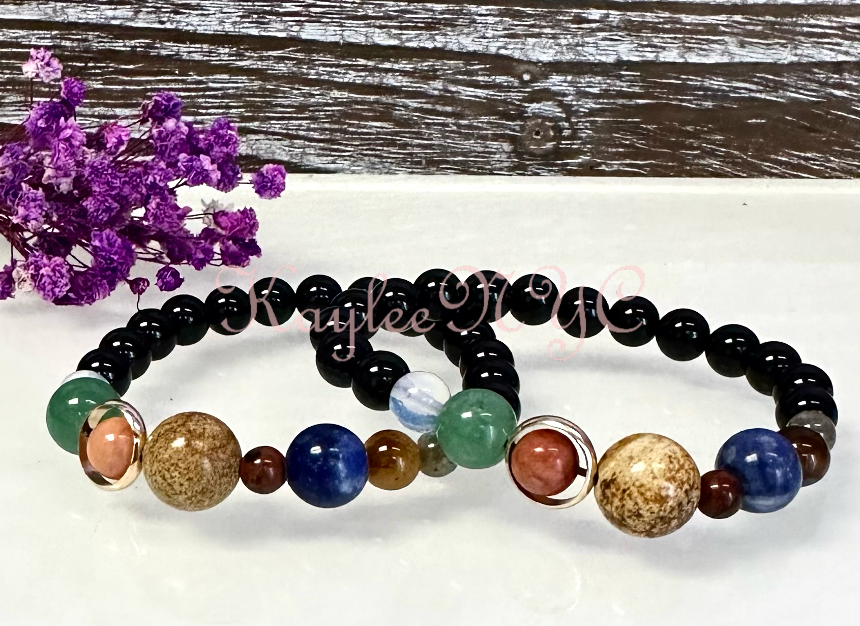 KayleeNYC - Vendita all'ingrosso Parure di gioielli - Braccialetto elastico di cristalli per guarigione Sistema Solare, 19 cm4