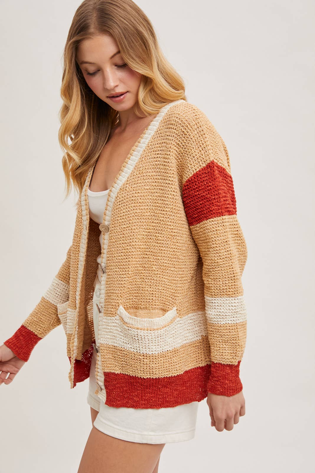 Bluivy - Wholesale Cardigan - Women's - COLOR BLOCK BUTTON DOWN KNIT SWEATER CARDIGAN15