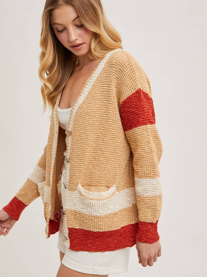 Bluivy - Wholesale Cardigan - Women's - COLOR BLOCK BUTTON DOWN KNIT SWEATER CARDIGAN15