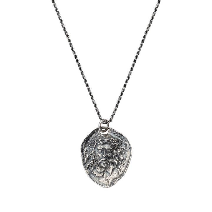 Collier Médaillon Visage de Jésus en Argent Sterling Patiné pour la vente par Amen Gioielli