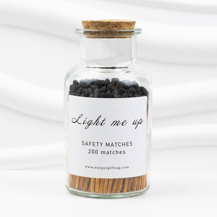 Glass Bottle Matches–200 pcs, 7.5 cm, Cinnamon+Black Tips for wholesale by UniqueGiftsAG