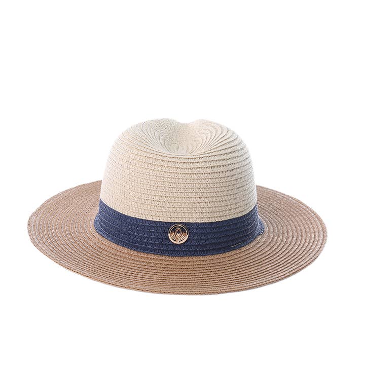 Chapéu de Verão VIA FIORE Bege e Marfim com Detalhe Azul por atacado de VIA FIORE