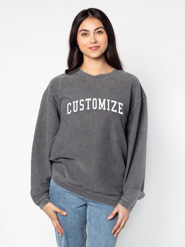 chicka-d - Wholesale Graphic Sweatshirt - Women's - The Original Custom Graphic Corded Crew, Collegiate Arc
