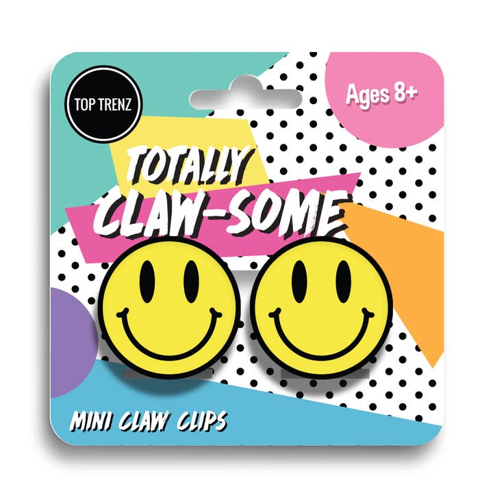 Mini Yellow Happy Face Claw Clips for wholesale by Top Trenz Inc