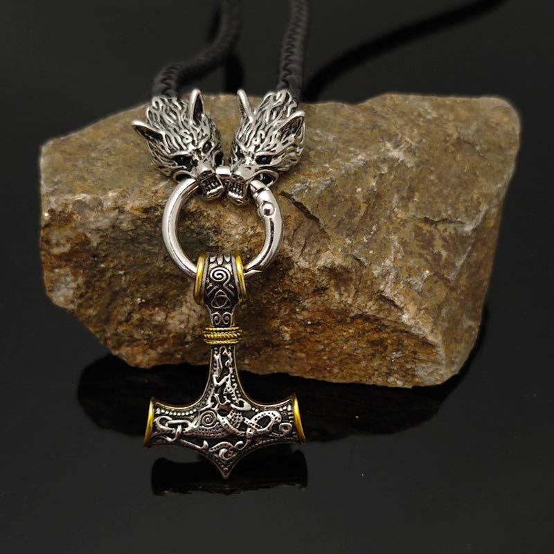 SALINA TRADING INC - Wholesale Pendant/Charm Necklace - Celtic Wolf Head Leather Necklace with Hammer Pendant2