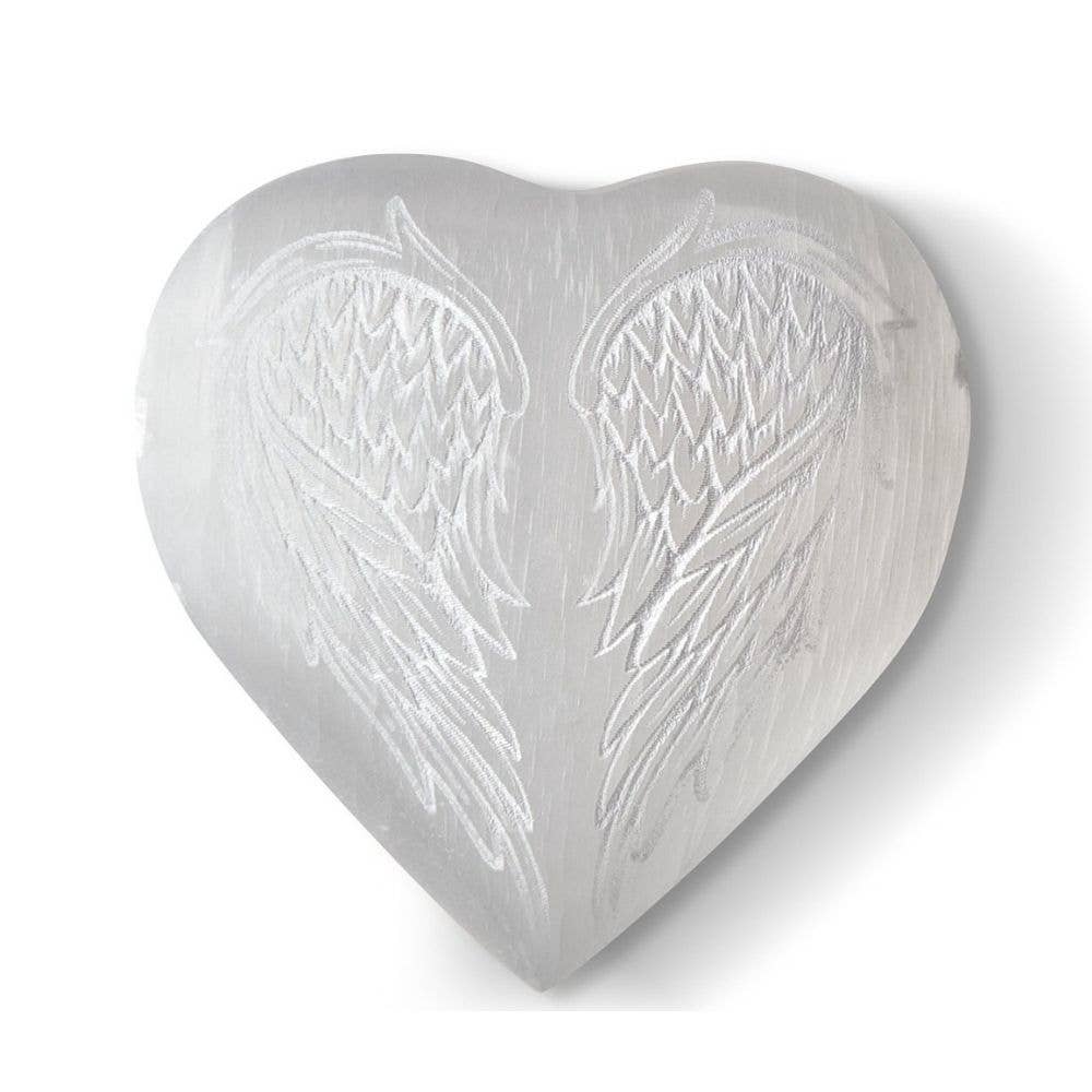 Earths Elements Wholesale - Wholesale Spiritual Stone/Crystal - Selenite Heart with Angel Wings0