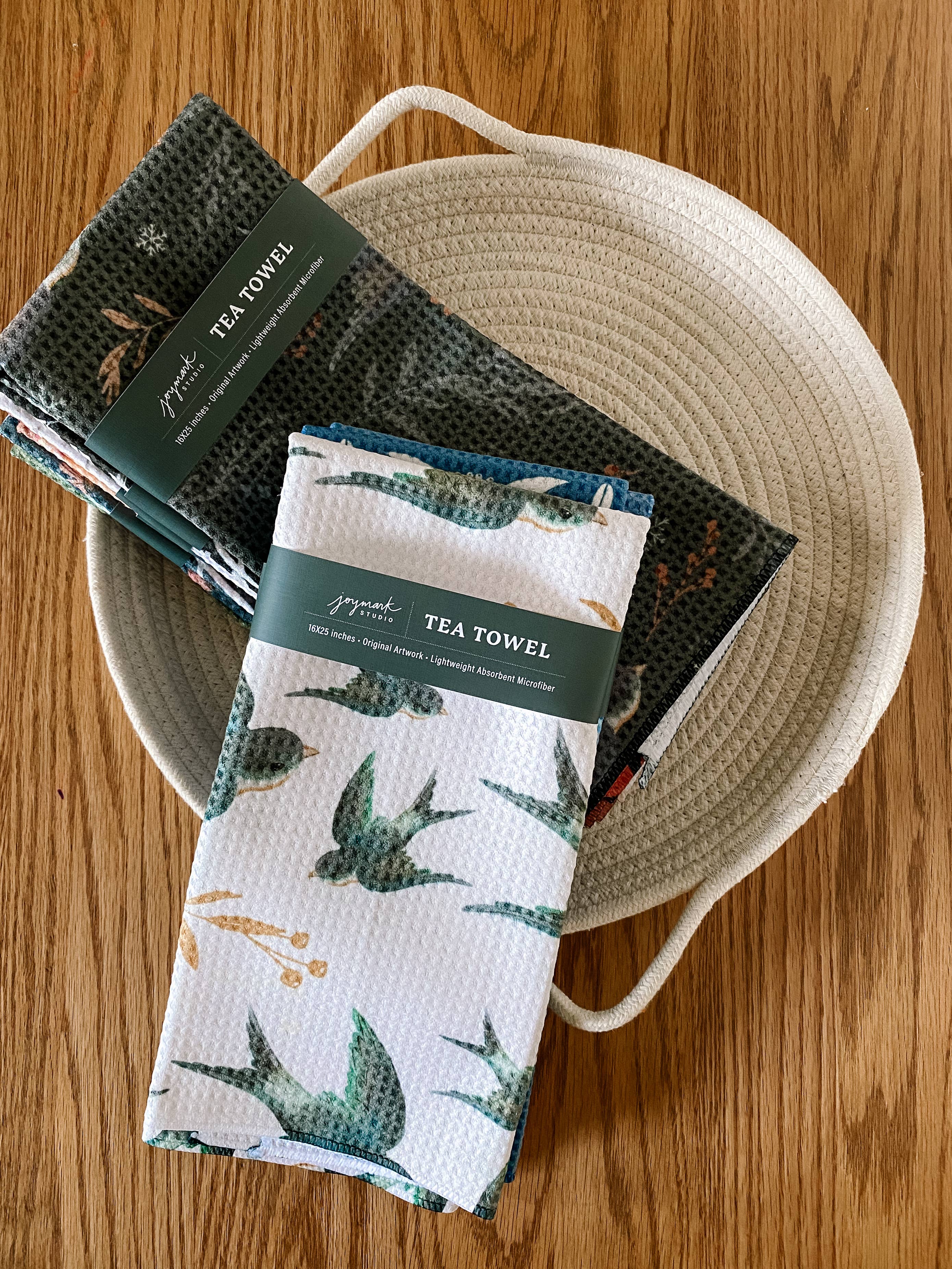 Joymark Studio - Wholesale Tea Towel - Winter Songbirds, Deep Teal Barn Swallows Kitchen Tea Towel1