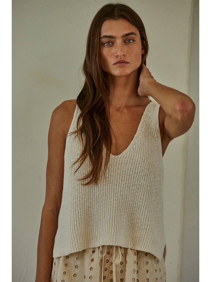 By Together - Wholesale Tank Top - Women's - W1925 | Knit Sweater Cotton V-Neck Sleeveless Tank Top