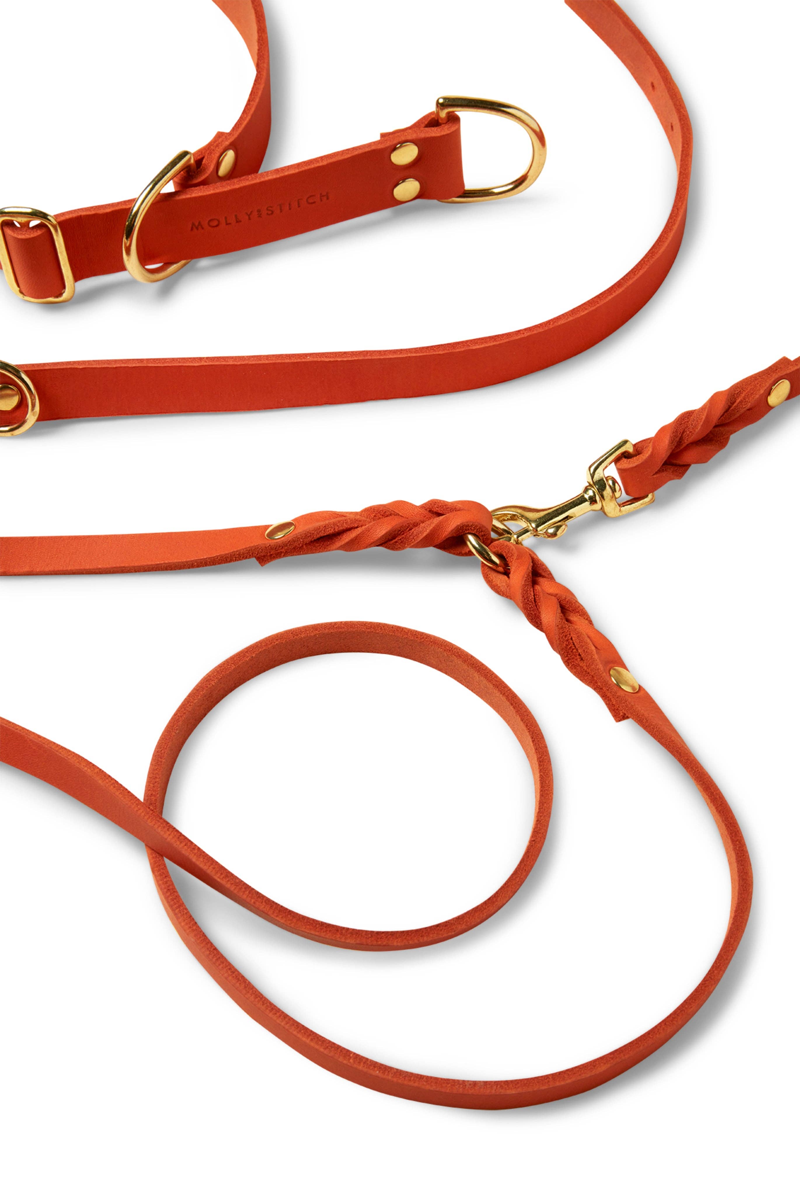 Molly and Stitch - Wholesale Pet Leash - Dog - Butter Leather 3x Adjustable Dog Leash - Mango2