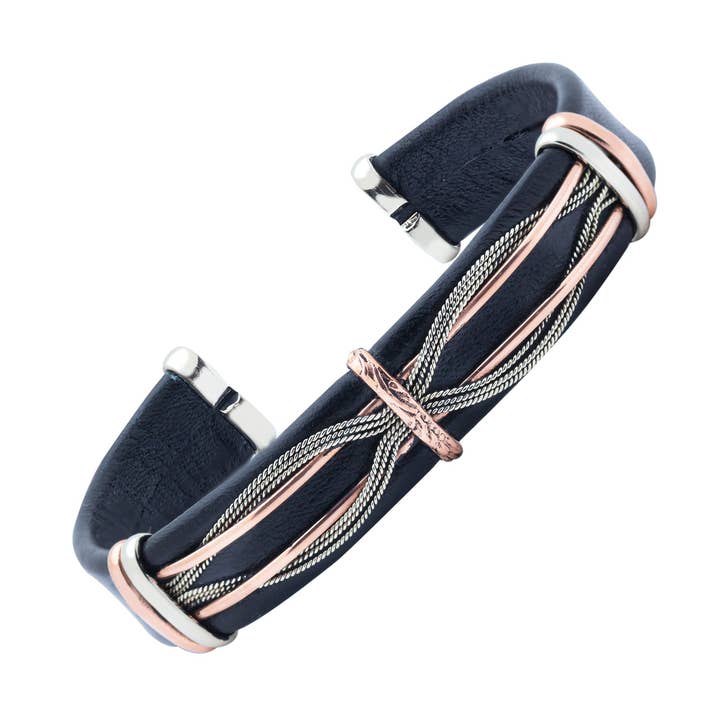 BR.ULB.0206 - Men's Unique Leather Bracelet, Black for wholesale by HPSilver, LLC