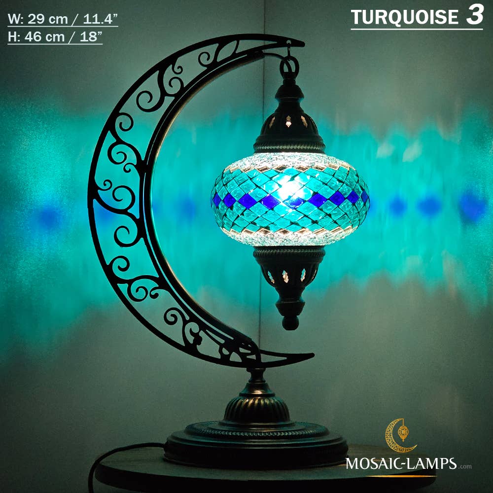 Mosaic Lamps - Wholesale Accent/Desk Lamp - 10+ Colors - Moroccan Moon Table Lamp, Arc, Murano Crescent73