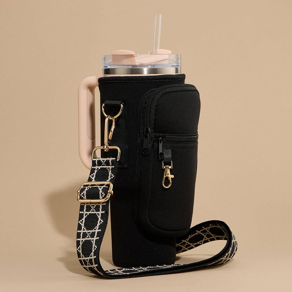 Sensibling Corp. - Wholesale Crossbody Bag - Women's - Solid Tumbler Carrier Holder Geometric Pattern Strap Crossbody Bag5