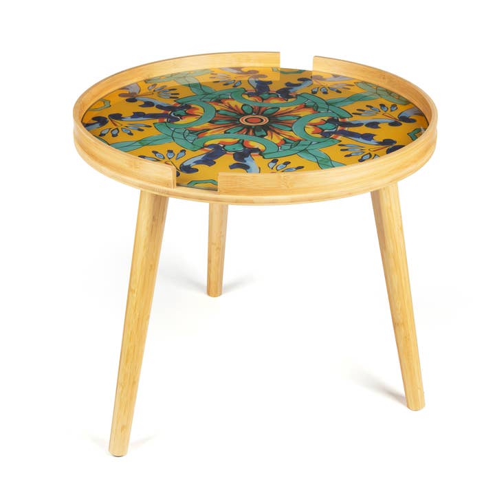 Trinacria Bamboo & Glass Coffee Table 48x48x44 cm Multicolor for wholesale by Bergamaschi & Vimercati S.p.a.