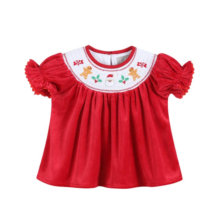 Lil Cactus - Wholesale Clothing Set - Baby - Red Velvet Christmas Smocked Dress and Bloomers Set