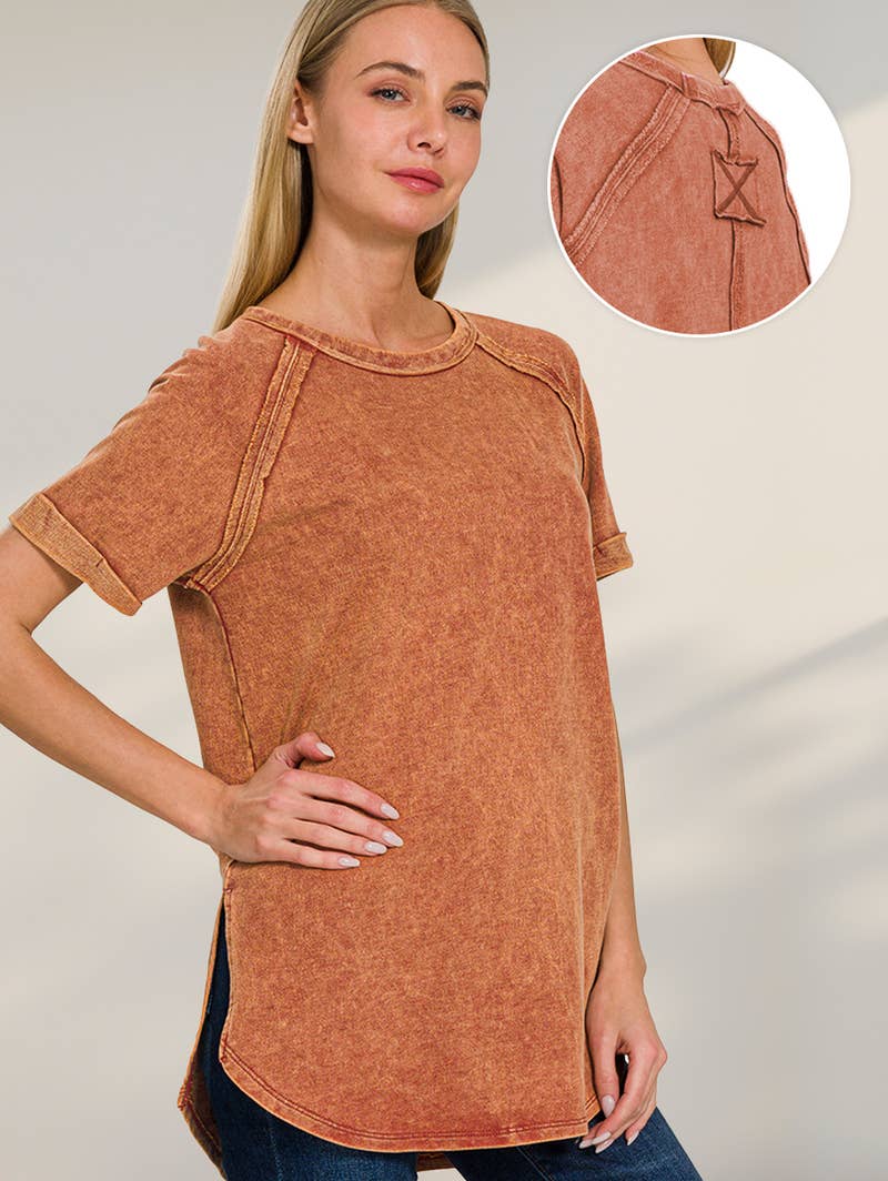 42POPS - Vendita all'ingrosso Maglietta - Donna - Top casual in French Terry lavaggio vintage con patch posteriore8