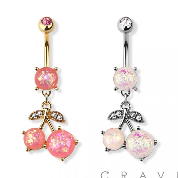 ANNEAU DE NOMBRIL 316L DOUBLE OPALE CERISE pour la vente par CRAVE