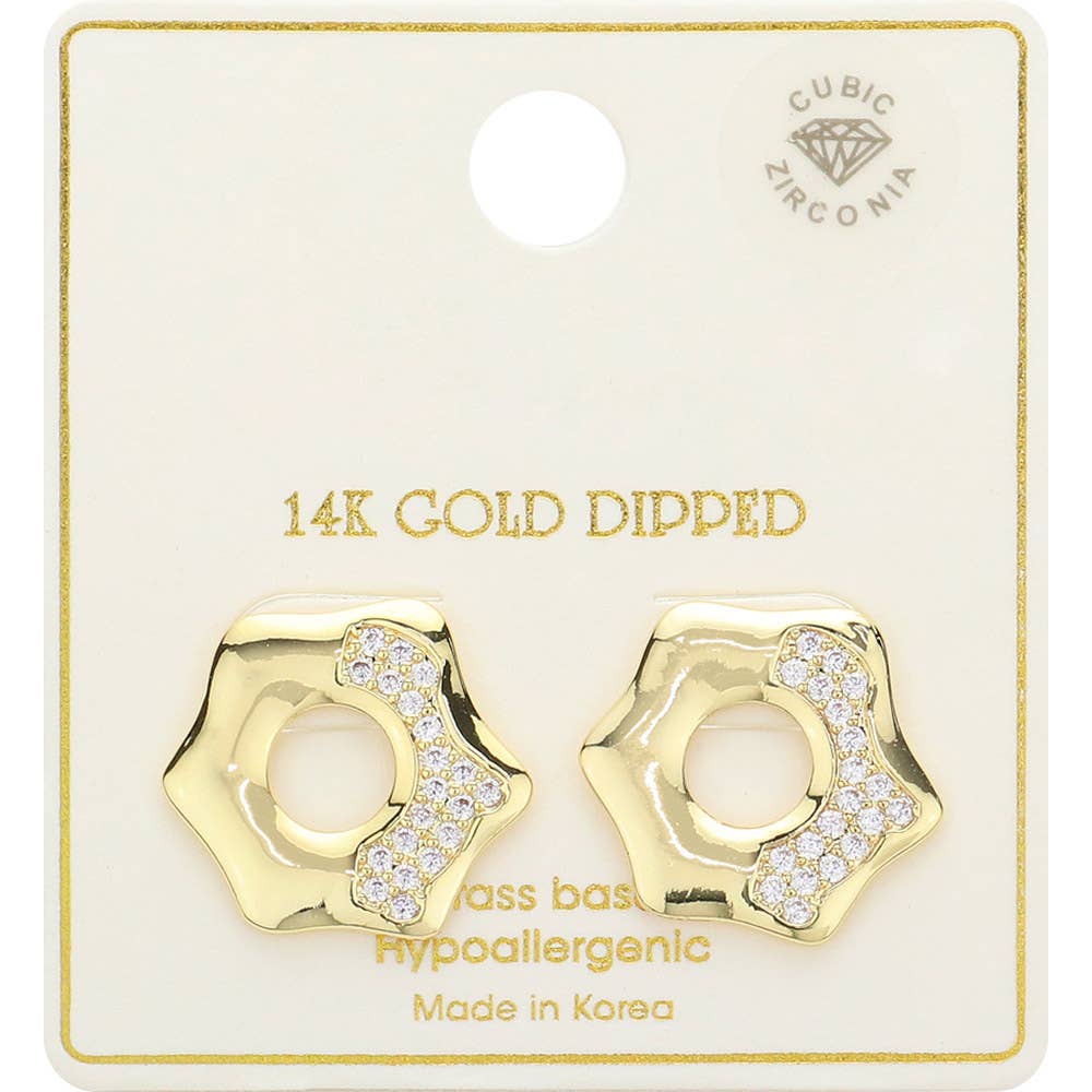 Sensibling Corp. - Wholesale Stud/Post Earrings - 14K Gold Dipped CZ Paved Octagon Stud Earrings0