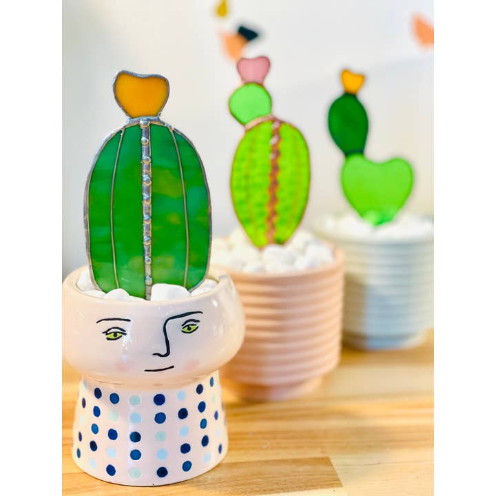 Samara Designs Studio - Wholesale Decorative Tabletop Object - Baby Barrel Glass Cactus