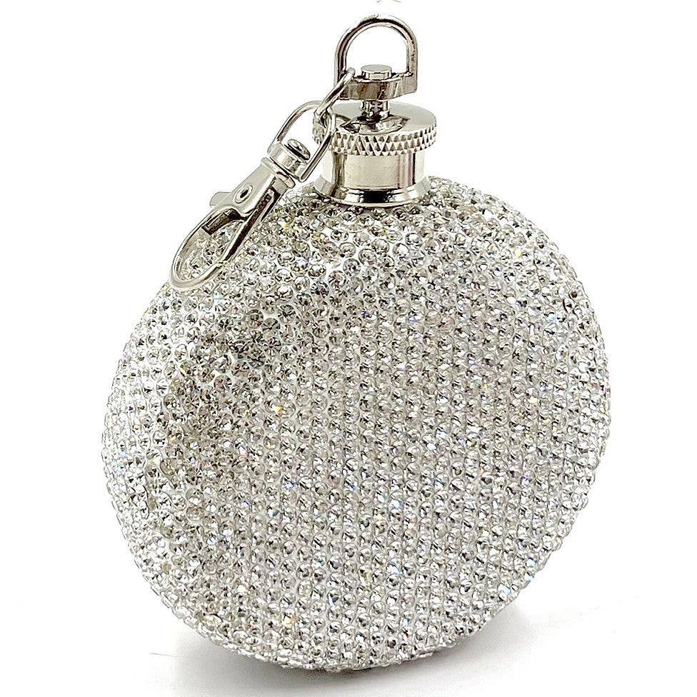 Diacly - Wholesale Flask - 3oz Round Stainless Steel Crystal Hip Flask Rhinestone1